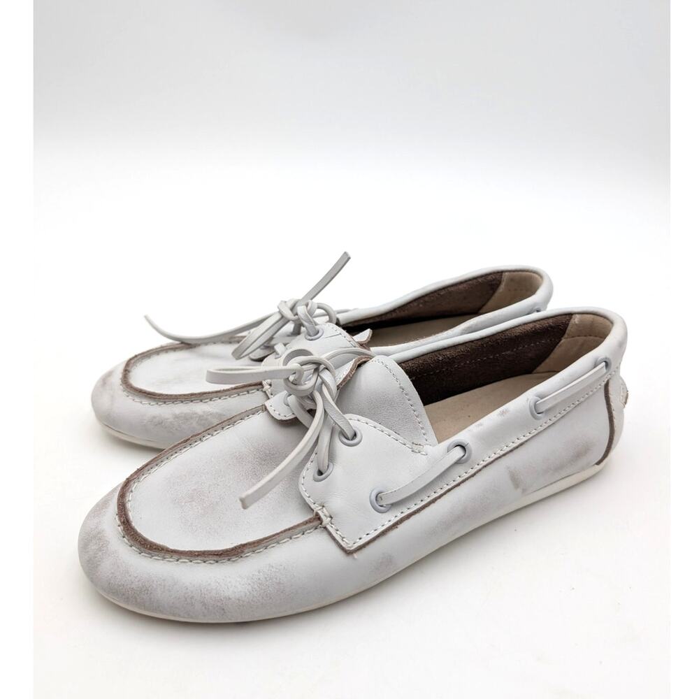 Steve Madden Sag Boat Shoe Round Toe Women's White Leat Size US6.5M EU37